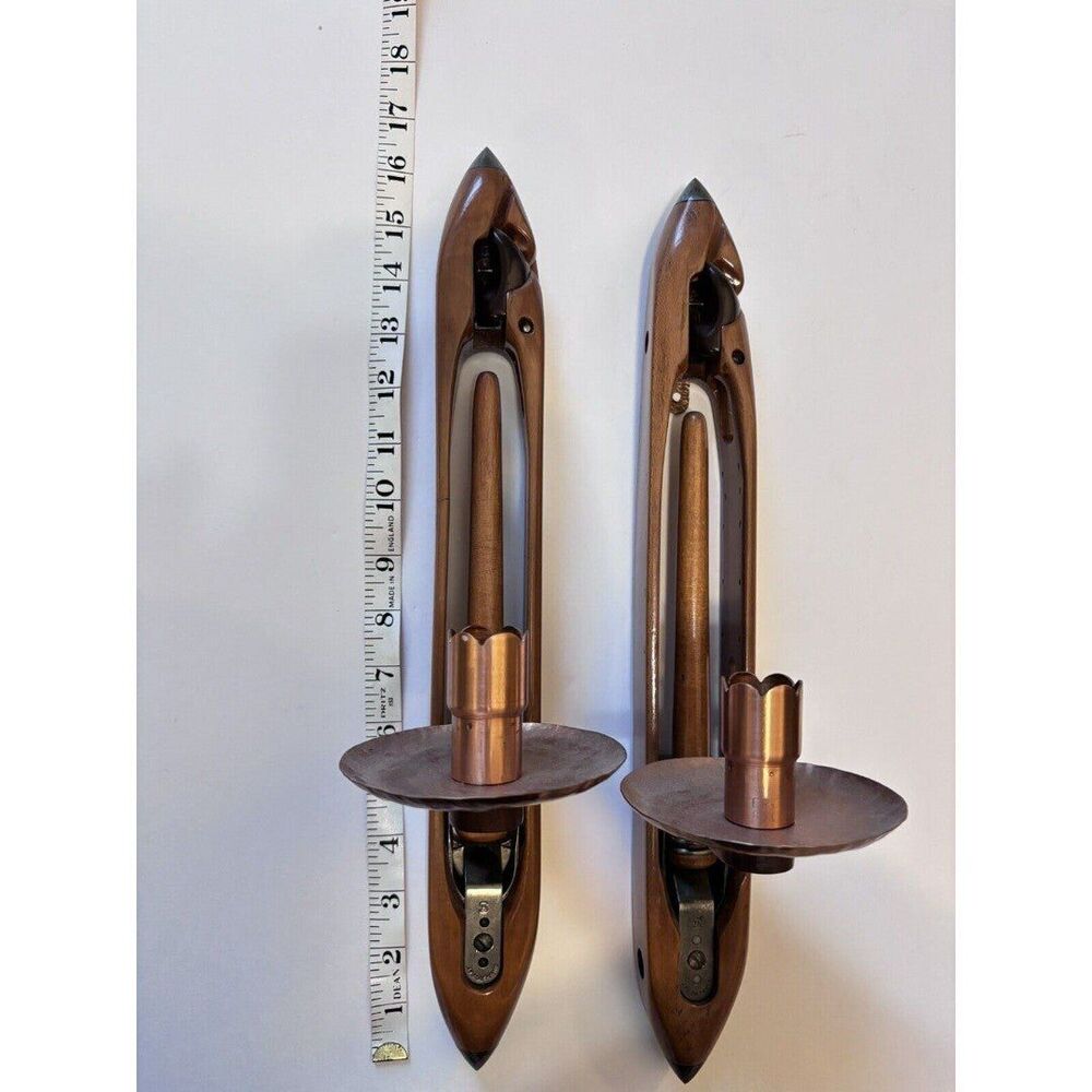 Vintage Wooden Textile Mill Weaving Loom Shuttlecock wall Candlestick Holders - Picture 7 of 9
